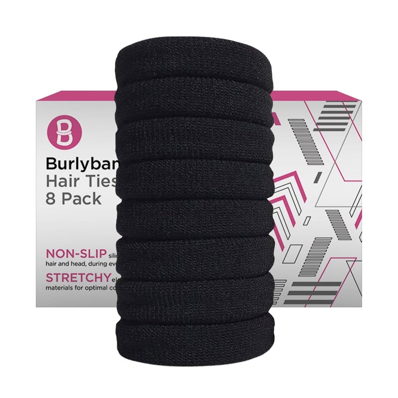 Burlybands Large Hair Ties for Thick, Heavy or Curly Hair - Non-Slip, Non-Damage, Seamless Women's Ponytail Scrunchies - Black, 8 Pcs - Image 1